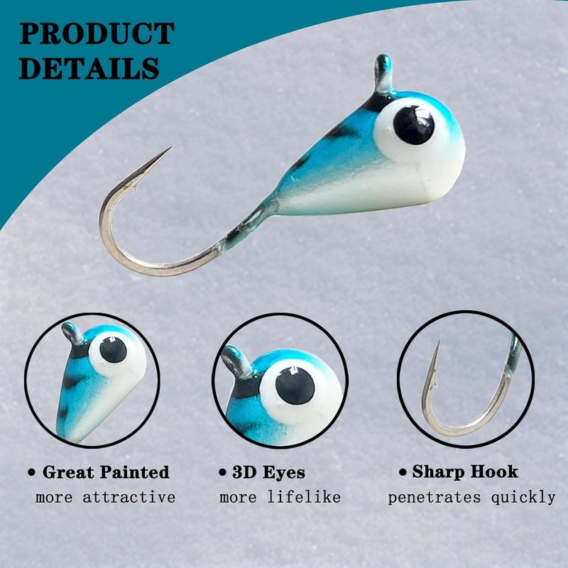 FISHCORNER 8pcs Tungsten Ice Fishing Jigs Set Sensitive Tear Drop Ice Fishing Jig Head Glow in Dark Ice Fishing Lures for Panfish Crappie Bluegill Walleye - Image 2